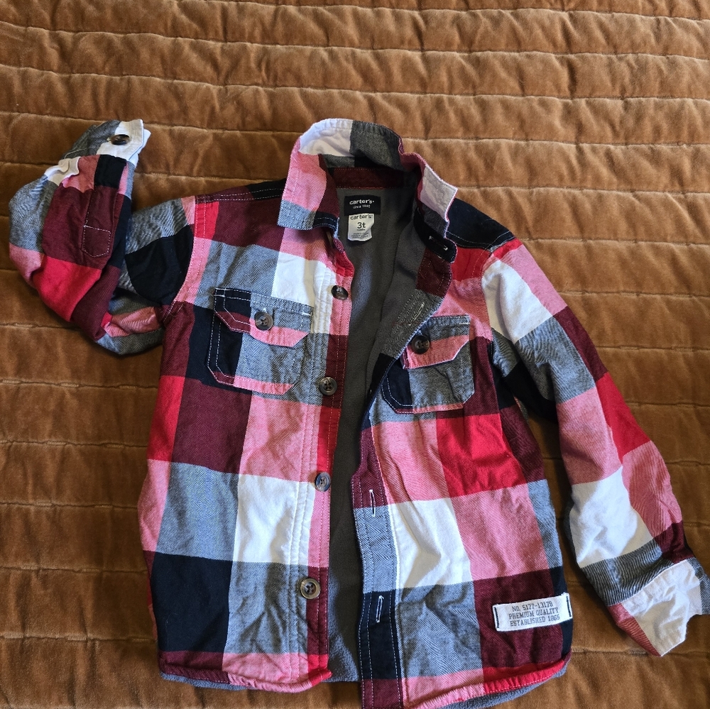 SOLD- Carters 3T flannel lined top boys/girls